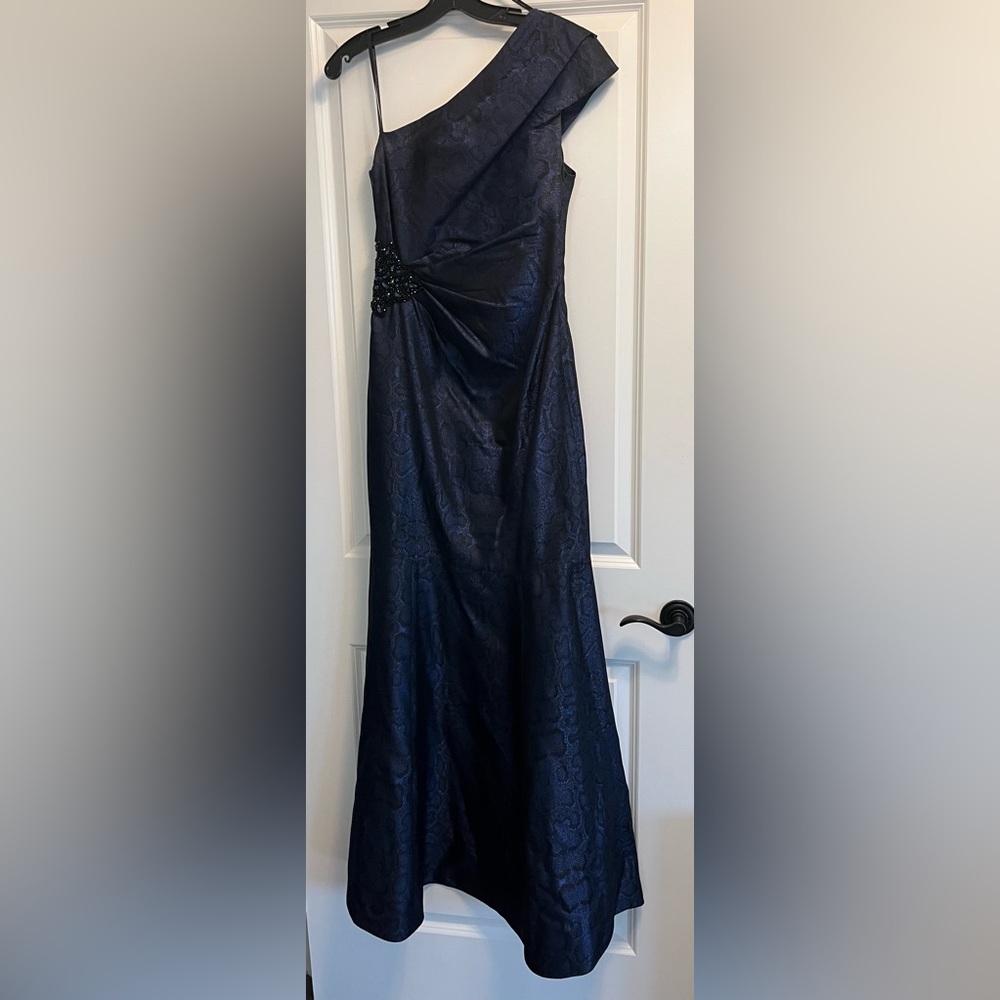 David Meister blue snakeskin gown